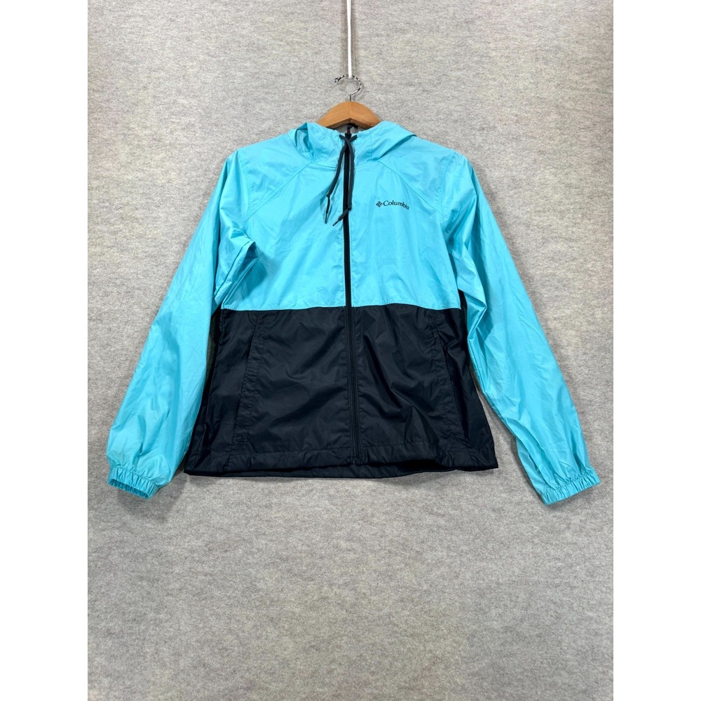 Columbia Sportswear Windbreaker Jacket Womens XS Blue Black Hooded XL0355